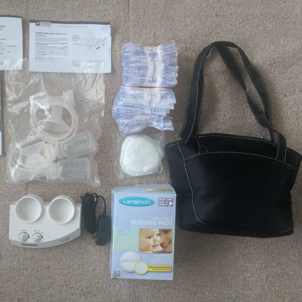 Ameda Purely Yours Portable Double Electric Breast Pump w/ Bag + Nursing Pads